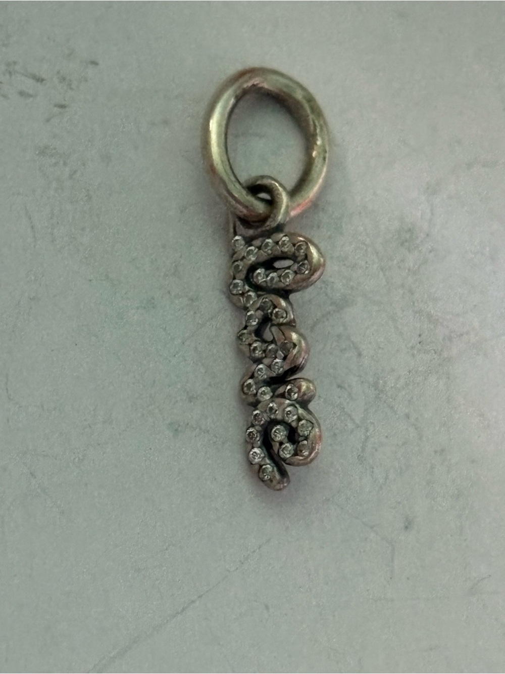 Pandora Silver Script Heart Charm with Clear Stones